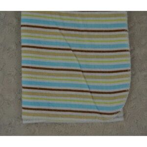 Nuby Stripes Baby Blanket Flannel Receiving Green Blue Brown White Tan